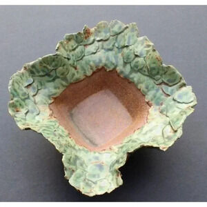 Vintage Signed KOS Brown / Green Stoneware Art Studio Pottery Ceramic Bowl